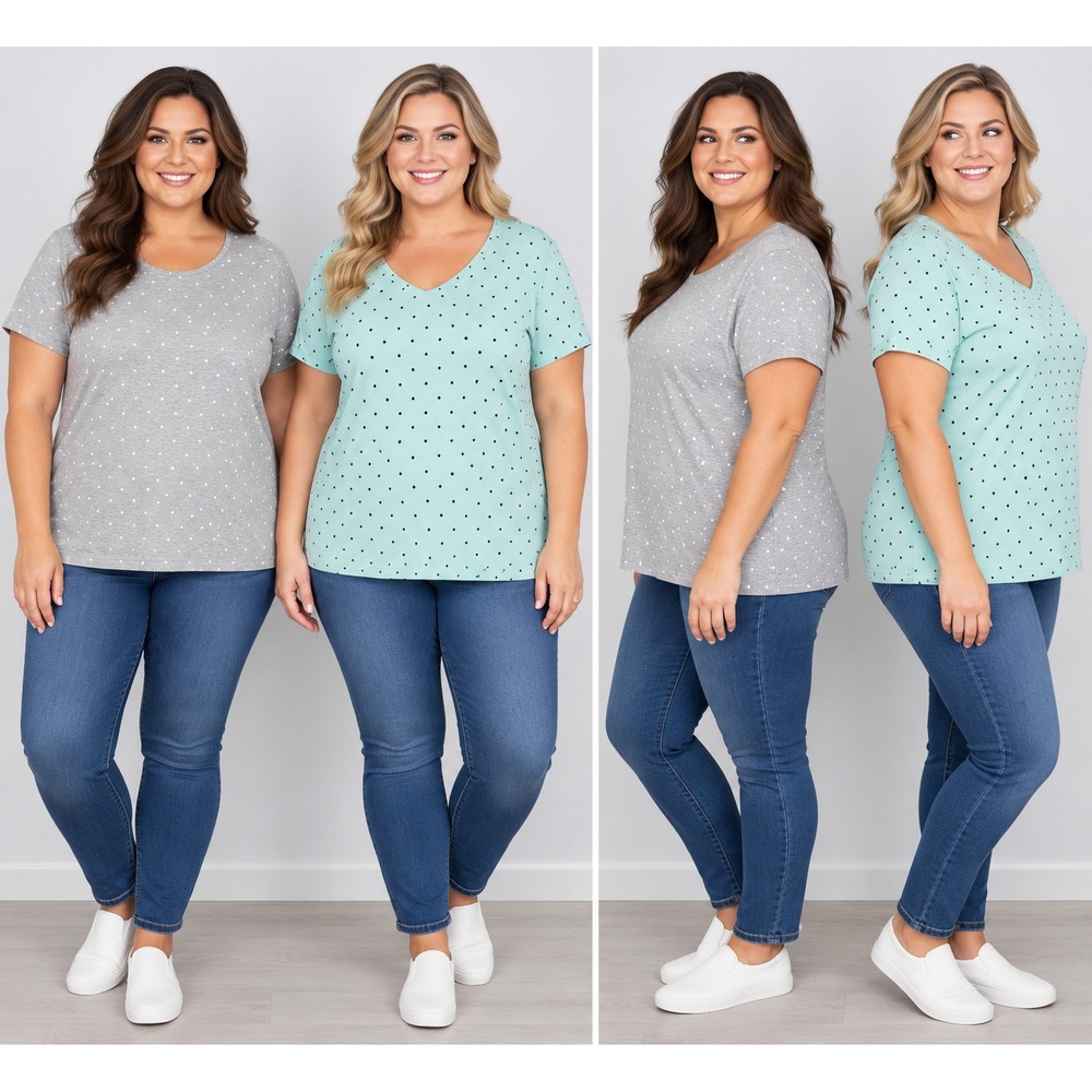 Croft Barrow Shirt Lot 2 Womens 2X Plus The Classic Tee Mint Gray Polka Dot SS